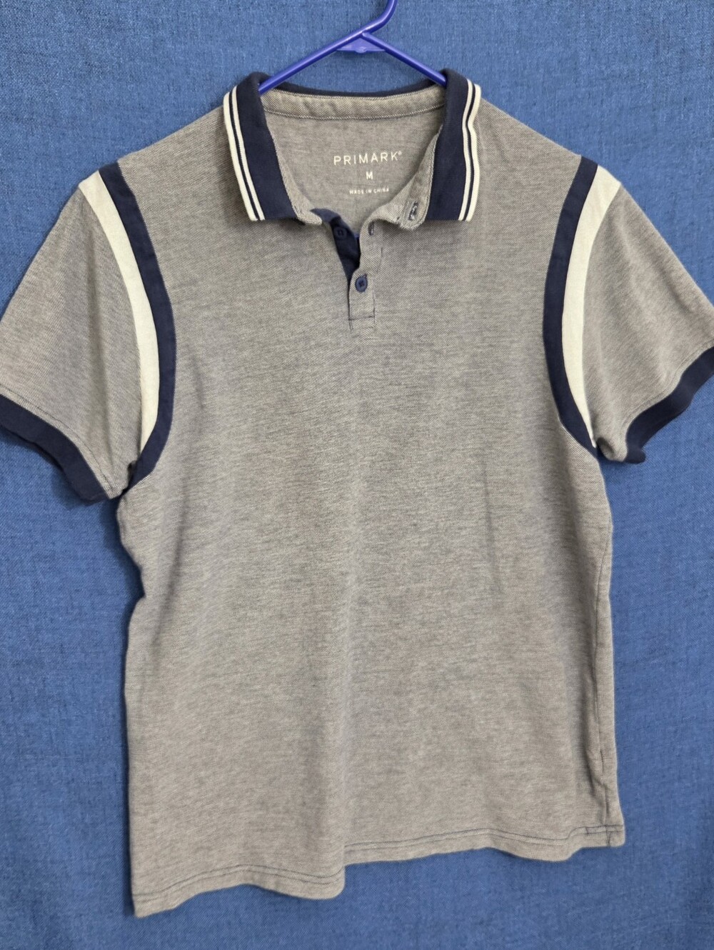 Primark Grey Polo with Navy and White Stripe‎ Detail